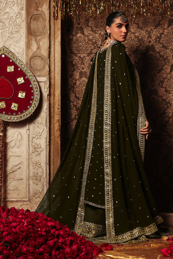 Embroidered Chiffon Green Stitched Suit - Charizma