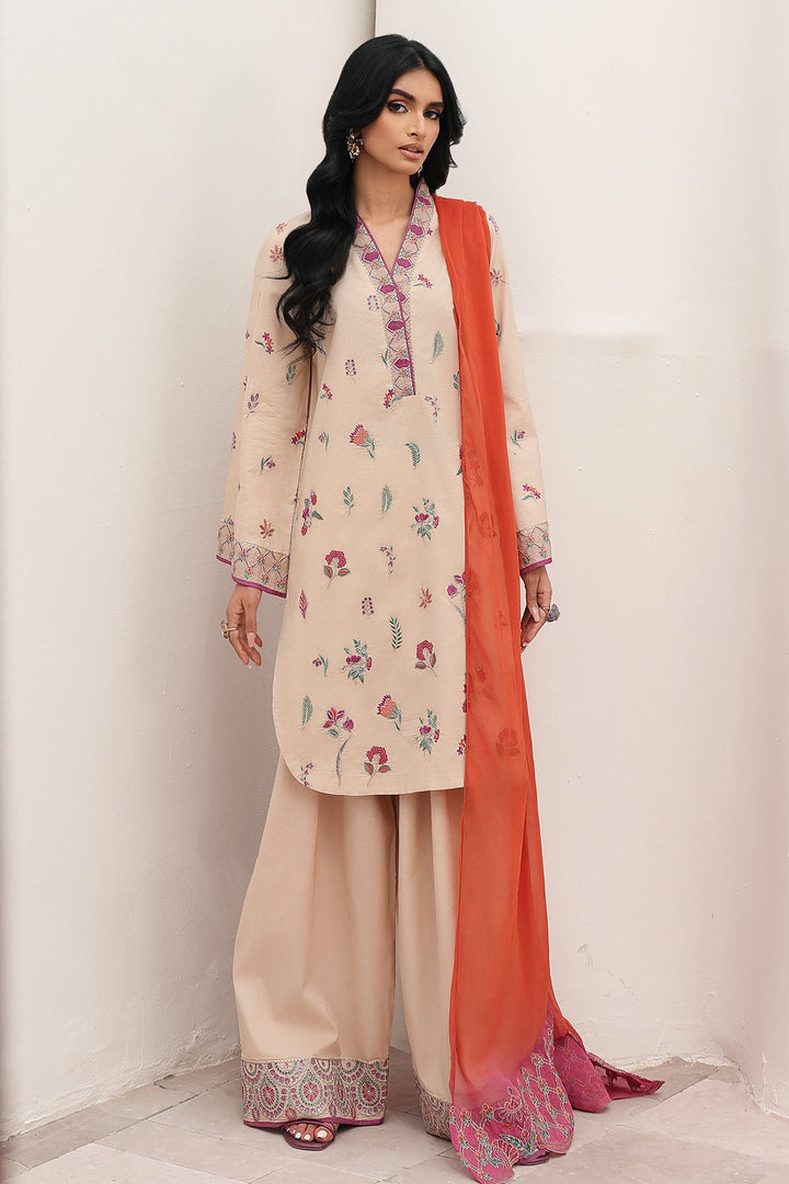 Embroidered Lawn Beige Stitched Suit - Charizma