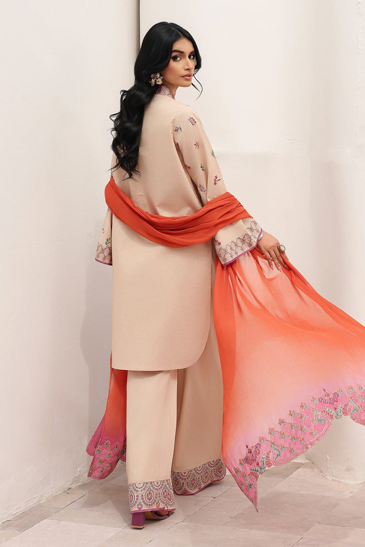 Embroidered Lawn Beige Stitched Suit - Charizma