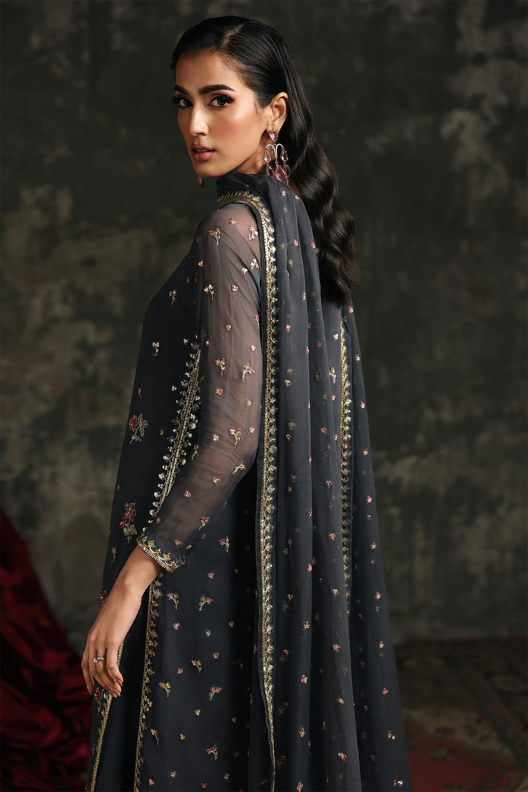 Chiffon Grey Stitched Suit - Charizma