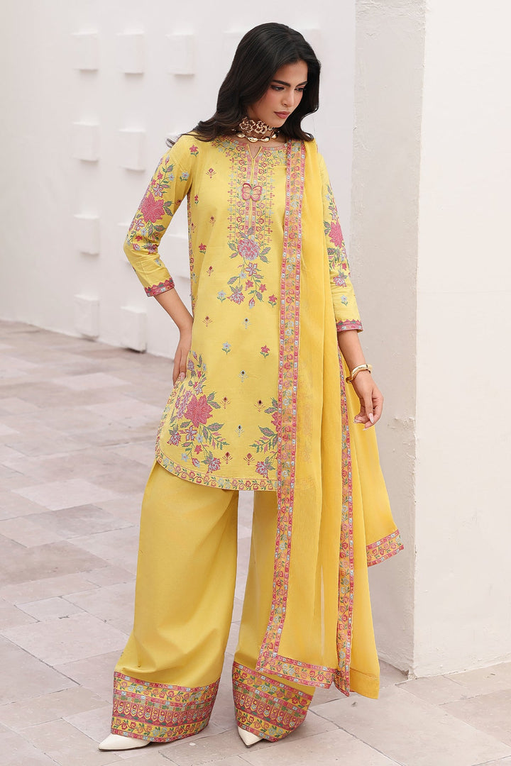 Embroidered Lawn Yellow Stitched Suit - Charizma