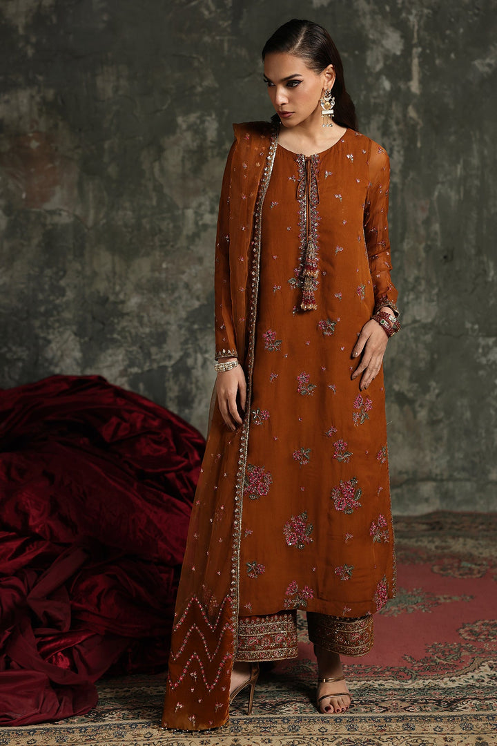 Chiffon Orange Stitched Suit - Charizma