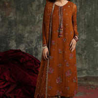 Chiffon Orange Stitched Suit - Charizma