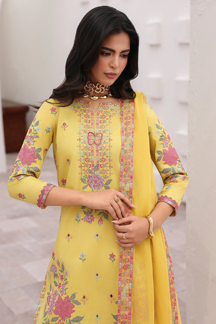 Embroidered Lawn Yellow Stitched Suit - Charizma