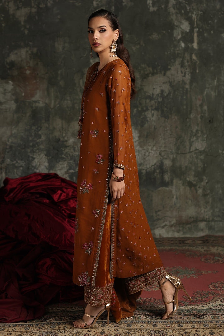 Chiffon Orange Stitched Suit - Charizma