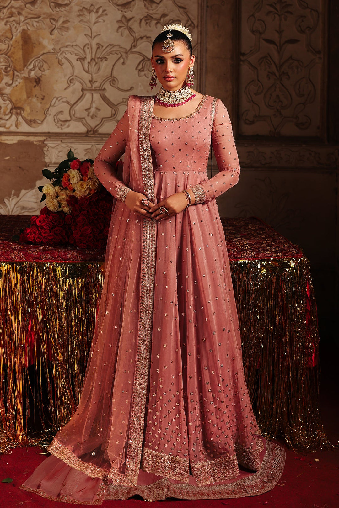 charizma pink dress Embroidered Chiffon Pink Stitched Suit