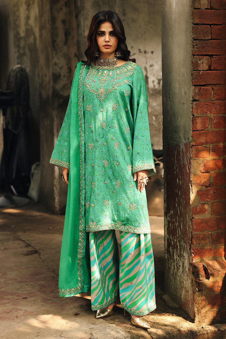 Embroidered Green Stitched Suit - Charizma