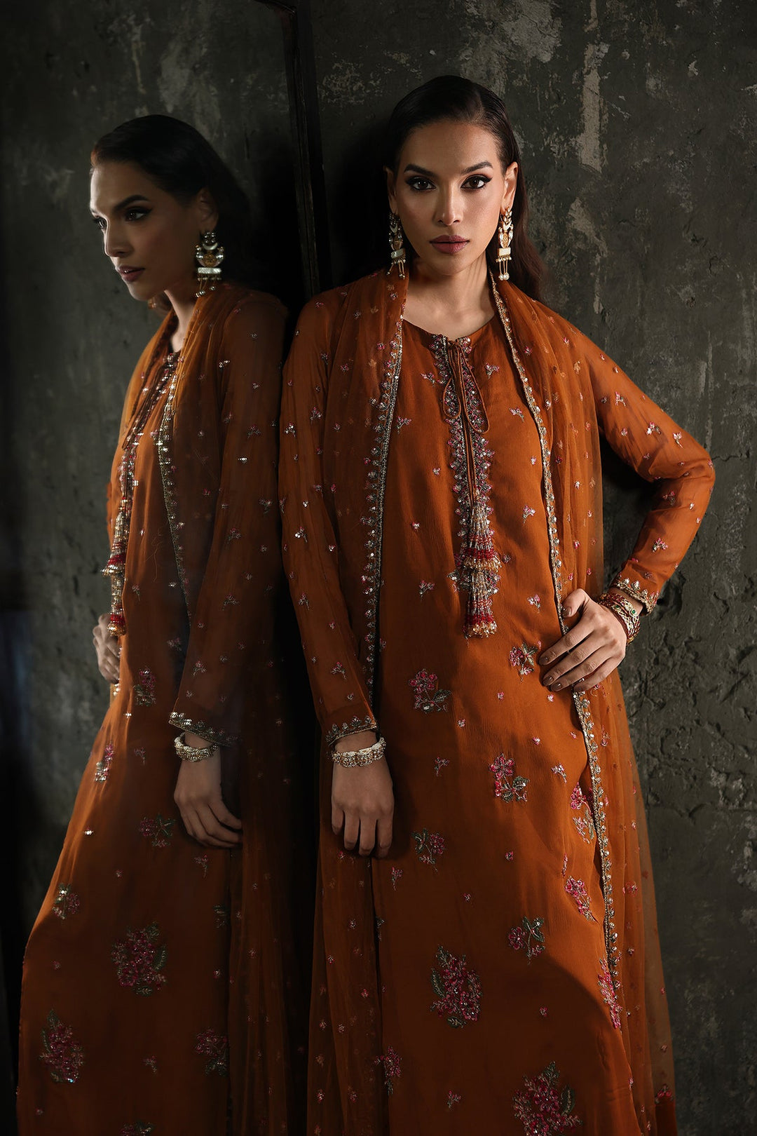 Chiffon Orange Stitched Suit - Charizma