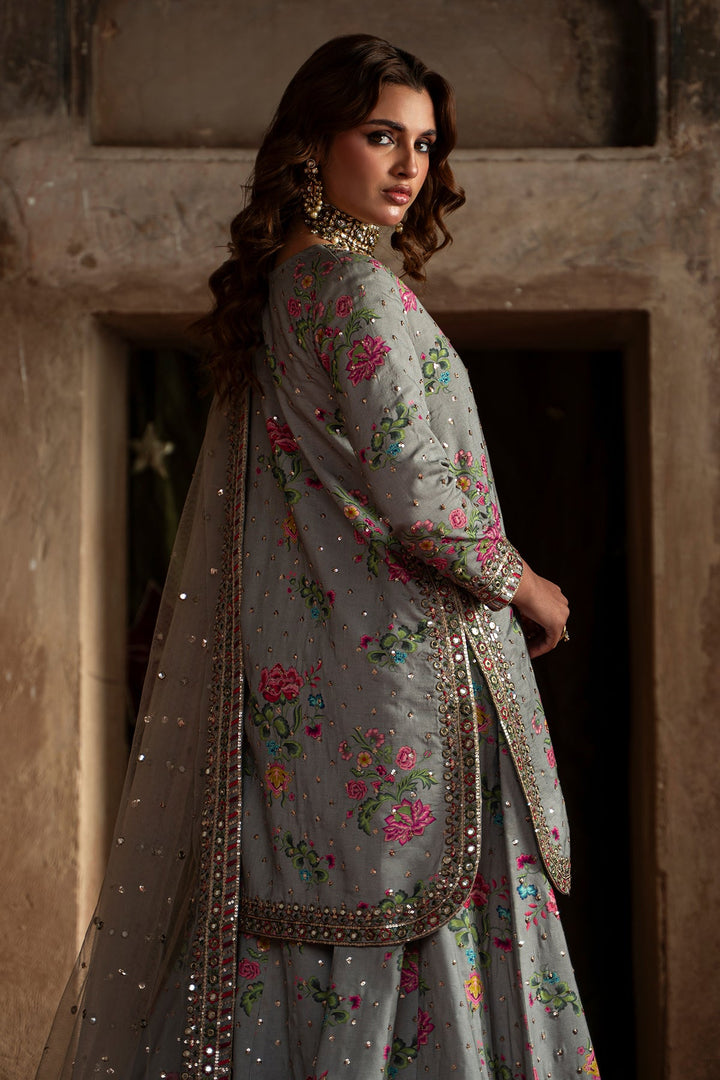Embroidered Silk Grey Stitched Suit - Charizma