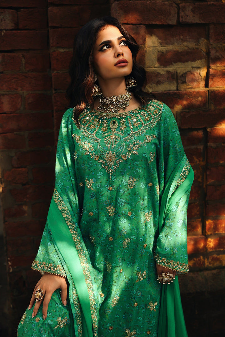 Embroidered Green Stitched Suit - Charizma