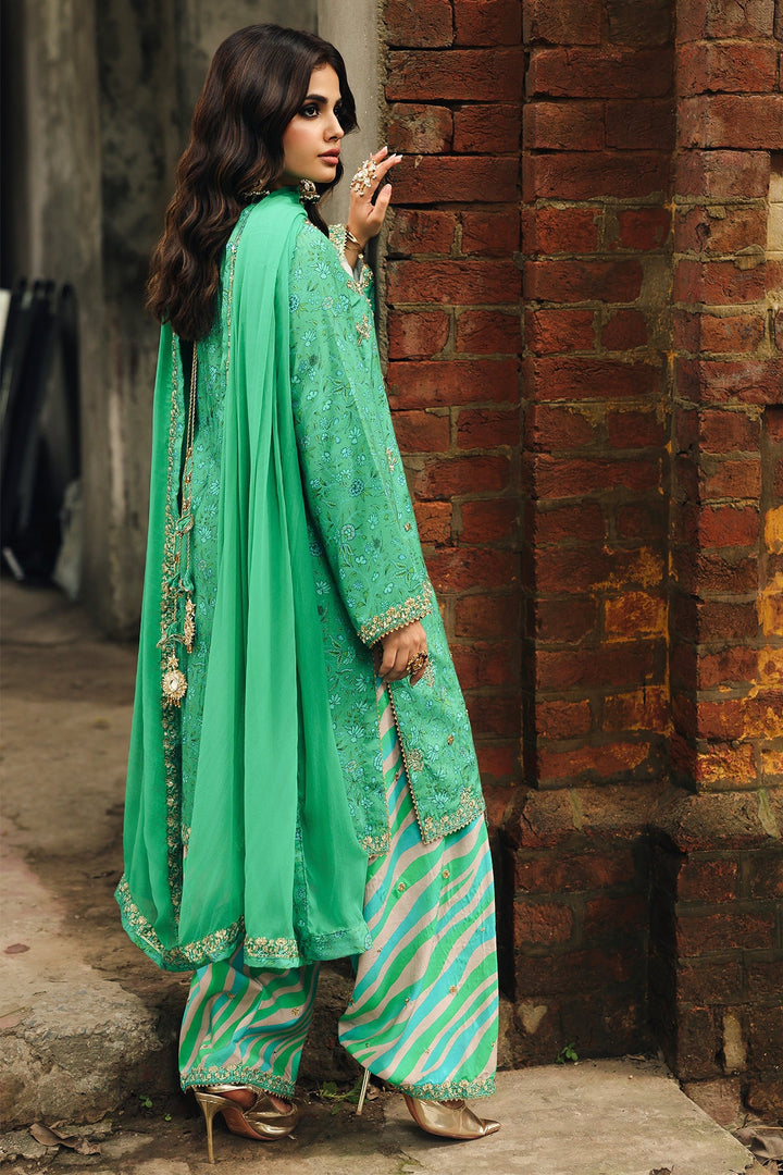 Embroidered Green Stitched Suit - Charizma