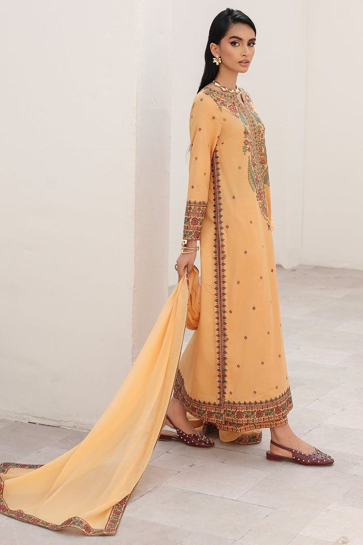Embroidered Lawn Mustard Stitched Suit - Charizma