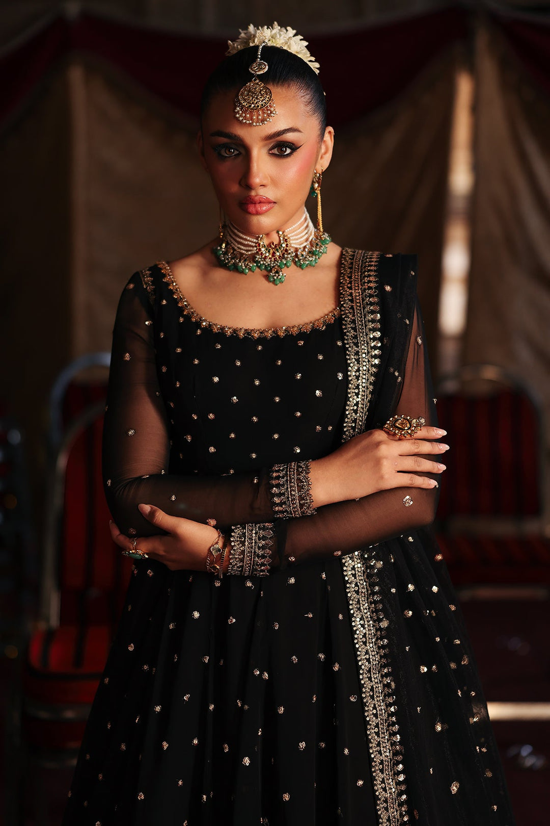 Embroidered Chiffon Black Stitched Suit - Charizma