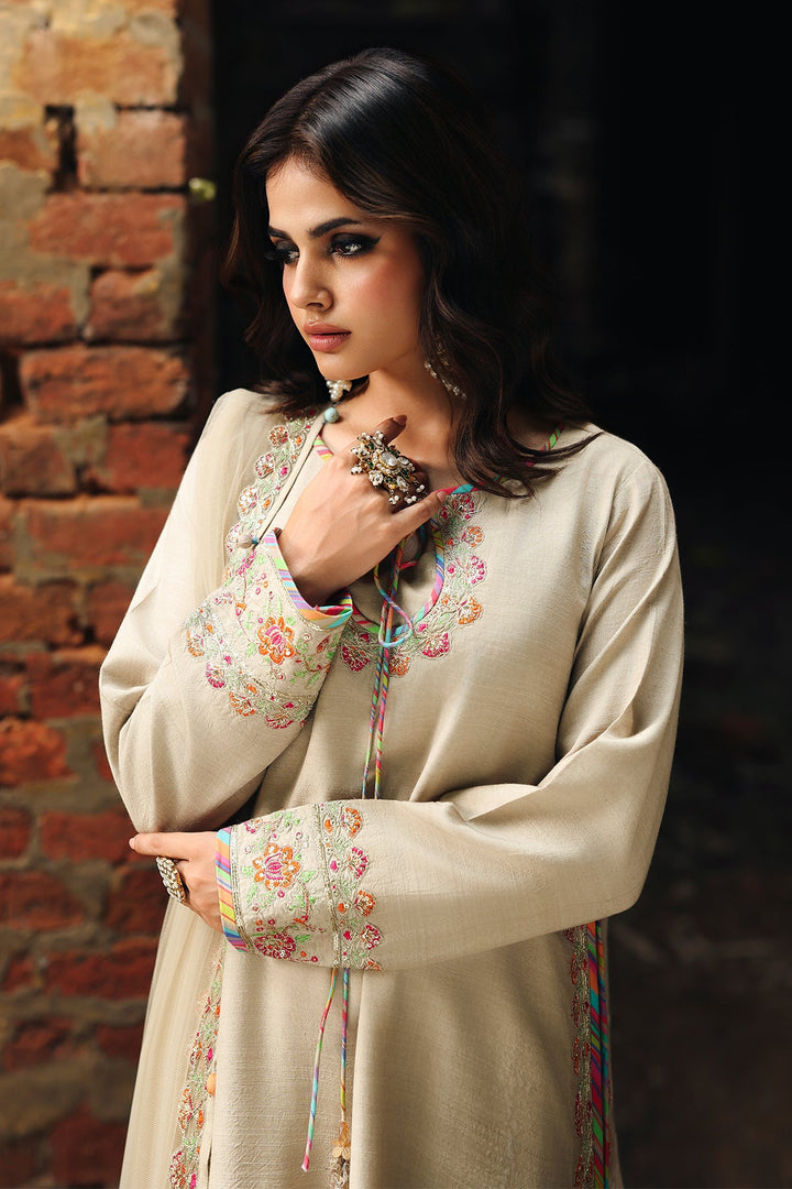 Embroidered Raw Silk Grey Stitched Suit - Charizma