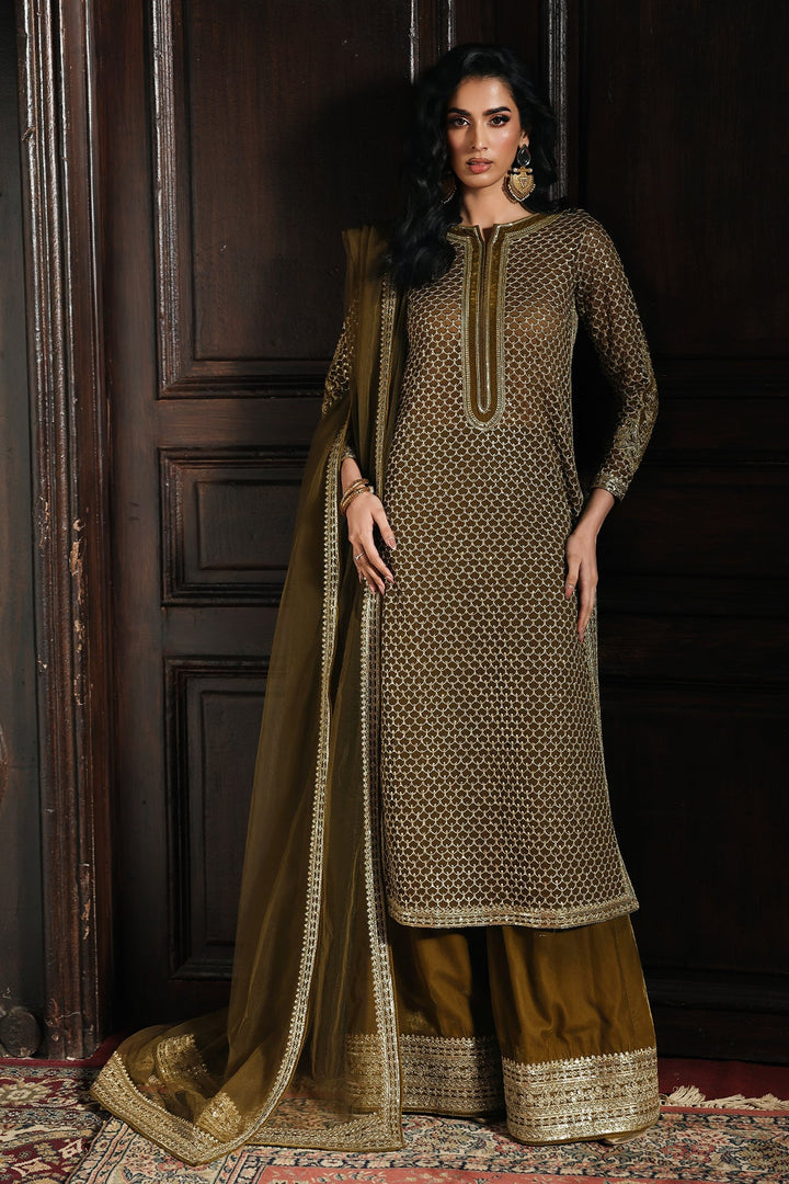 Chiffon Mehndi Stitched Suit - Charizma
