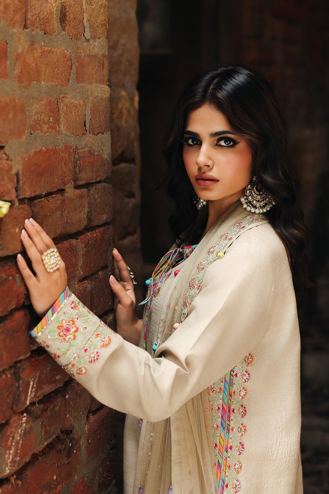 Embroidered Raw Silk Grey Stitched Suit - Charizma