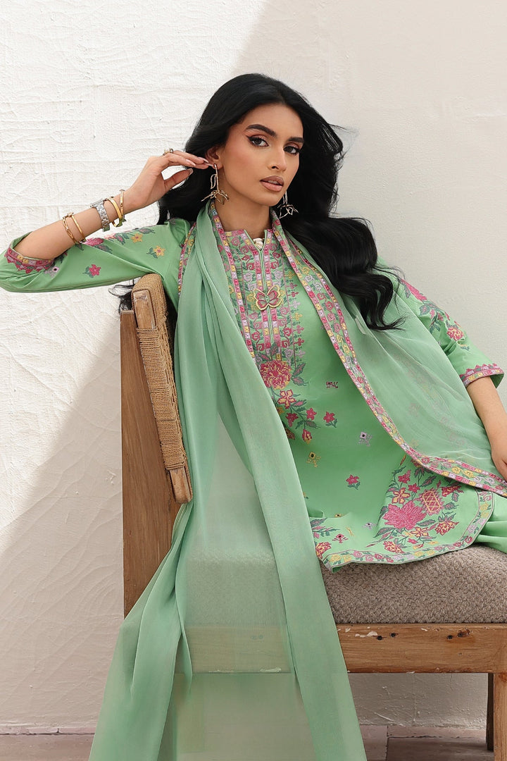 Embroidered Lawn Pistachio Stitched Suit - Charizma