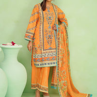 Poly Lawn Digital Printed Mustard Stitched Suit - Ochre