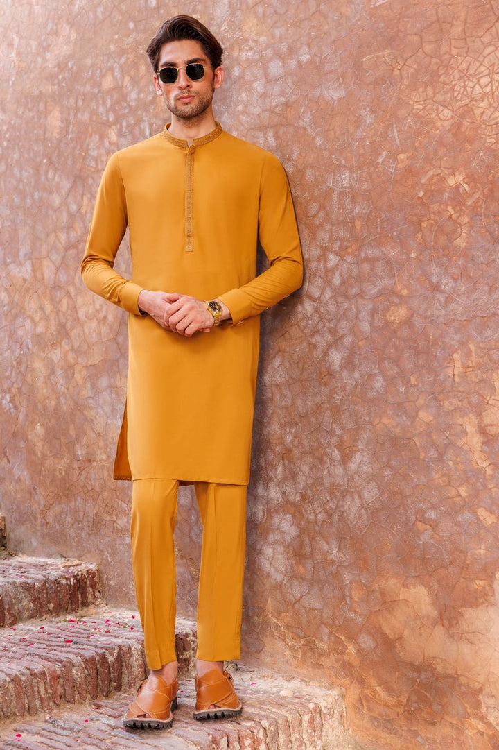 Boski Gold Yellow Kurta Trouser - Panjnad by J. Junaid Jamshed
