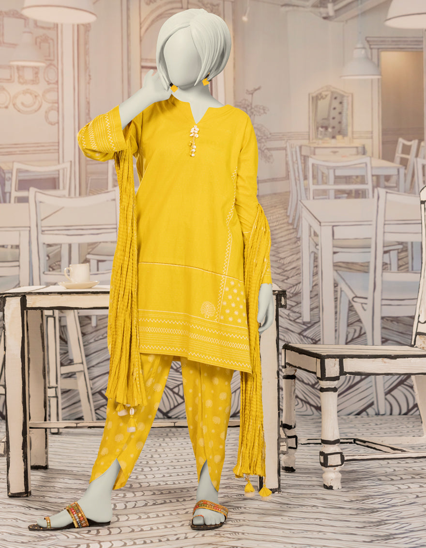 Cambric Yellow Stitched Suit - J. Junaid Jamshed