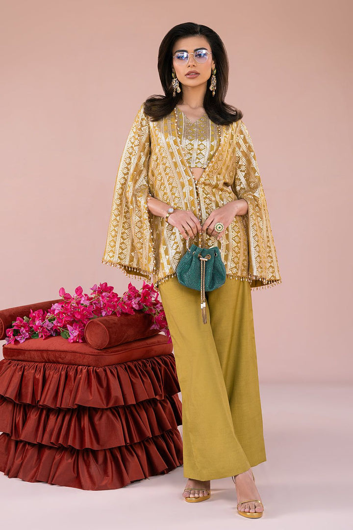 Chiffon & Raw Silk Mustard 3 Piece Suit - Vanya