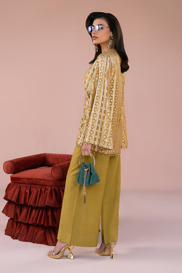 Chiffon & Raw Silk Mustard 3 Piece Suit - Vanya