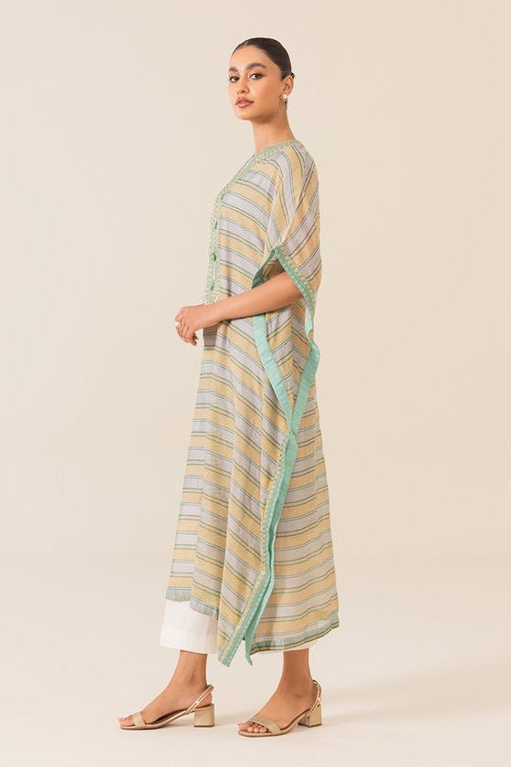 Embroidered Cotton Net Grey Kurti - Sapphire