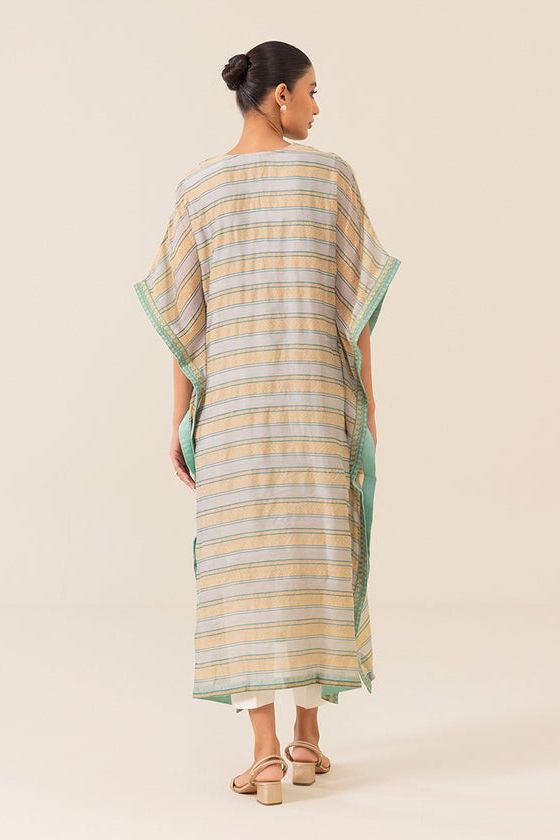 Embroidered Cotton Net Grey Kurti - Sapphire