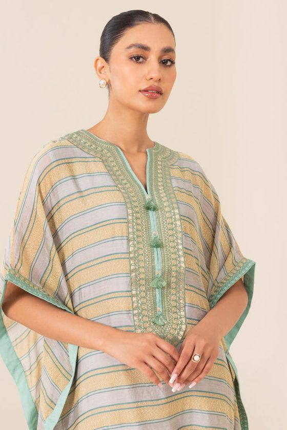 Embroidered Cotton Net Grey Kurti - Sapphire