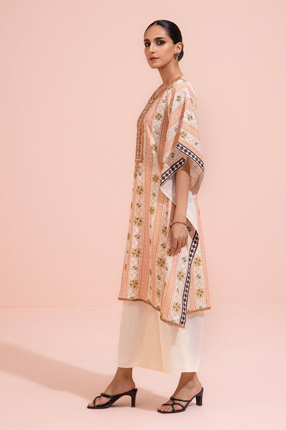 Embroidered Silk Beige Kurti - Sapphire
