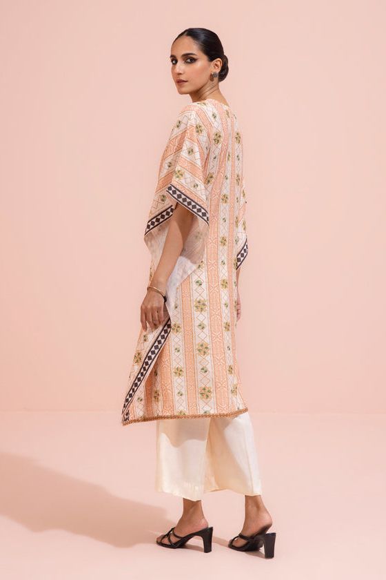 Embroidered Silk Beige Kurti - Sapphire