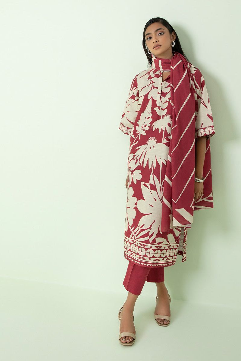 Printed Light Khaddar Pink 3 Piece Suit - Sapphire