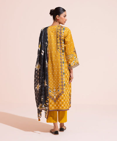 Embroidered Cotton Mustard 3 Piece Suit - Sapphire