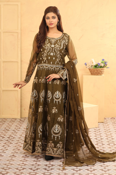 Dark Green 3 Piece Suit - Asim Jofa