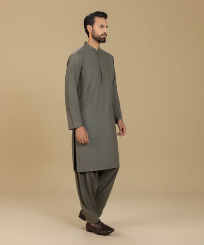 Wash & Wear Olive Shalwar Kameez - Sapphire