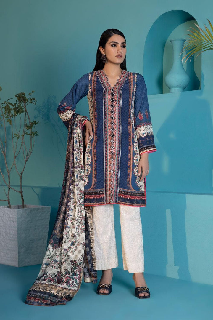 Blue Printed Silk 2 Piece Suit - Sapphire