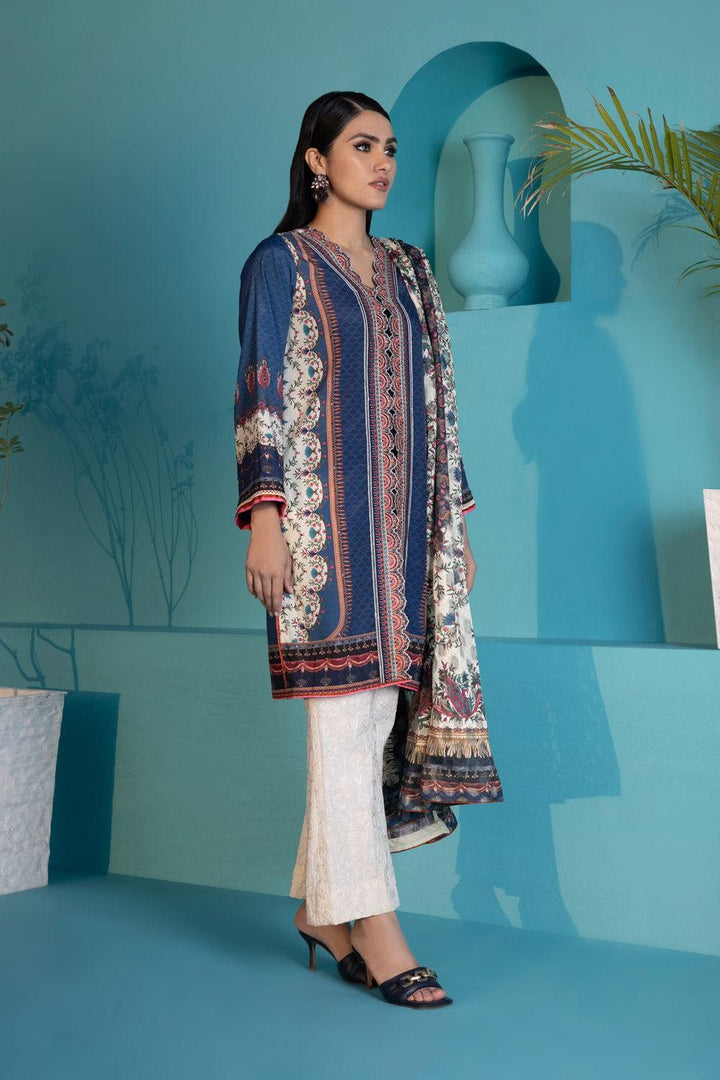 Blue Printed Silk 2 Piece Suit - Sapphire
