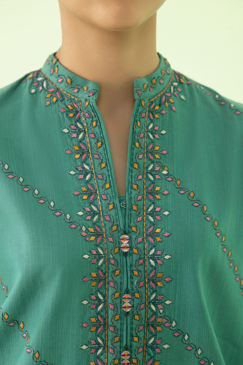 Embroidered Khaddar Sea Green 2 Piece Suit - Sapphire