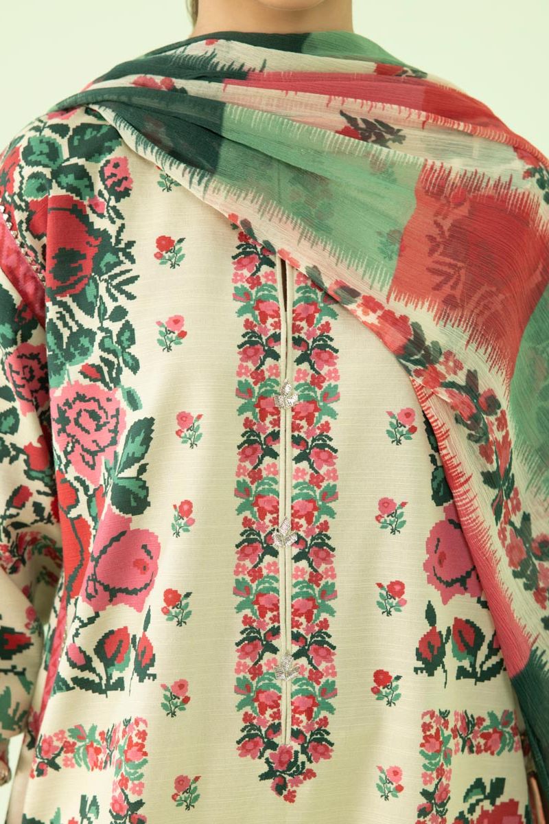 Printed Khaddar Off White 3 Piece Suit - Sapphire