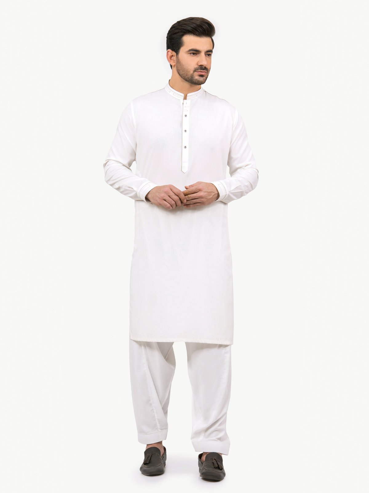 Off White Shirt Collar Kameez Shalwar - Eden Robe
