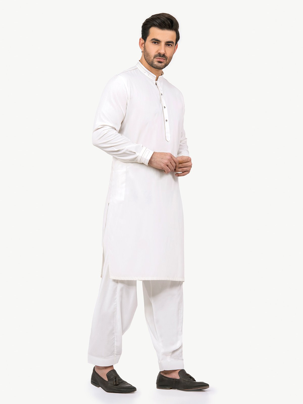 Off White Shirt Collar Kameez Shalwar - Eden Robe