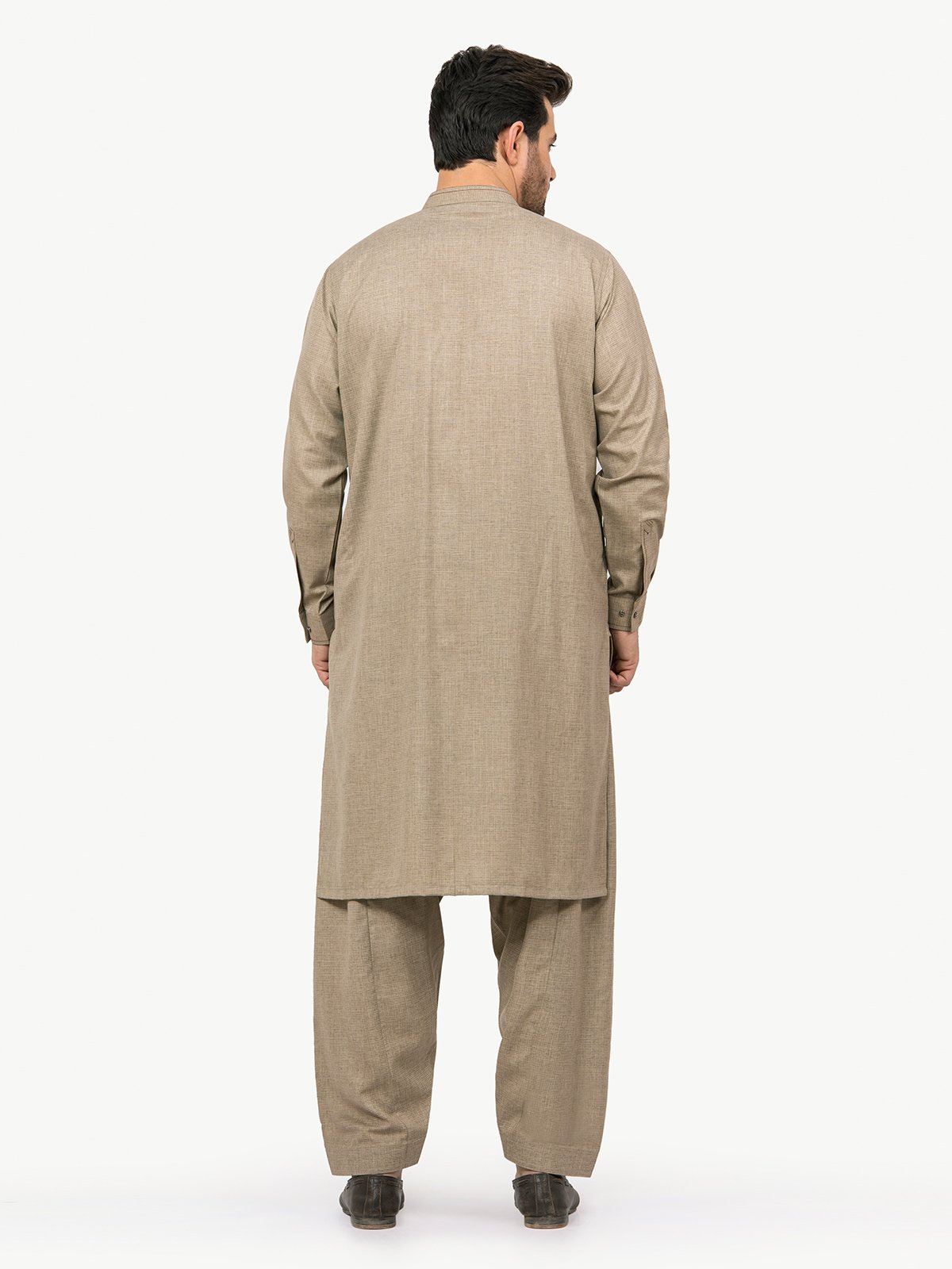 Beige Band Collar Kameez Shalwar - Eden Robe