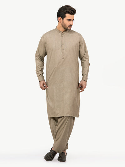 Beige Band Collar Kameez Shalwar - Eden Robe