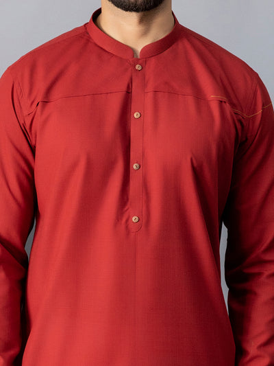 Polyester Viscose Red Men Kurta  -  Almirah