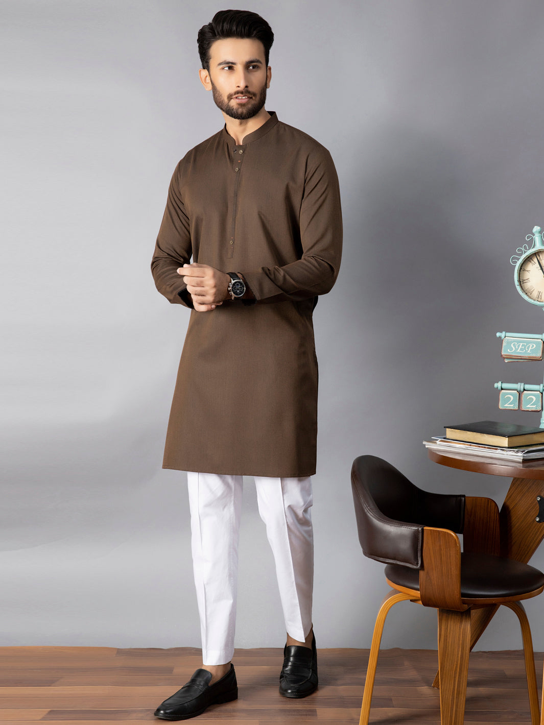 Polyester Viscose Brown Kurta - Almirah