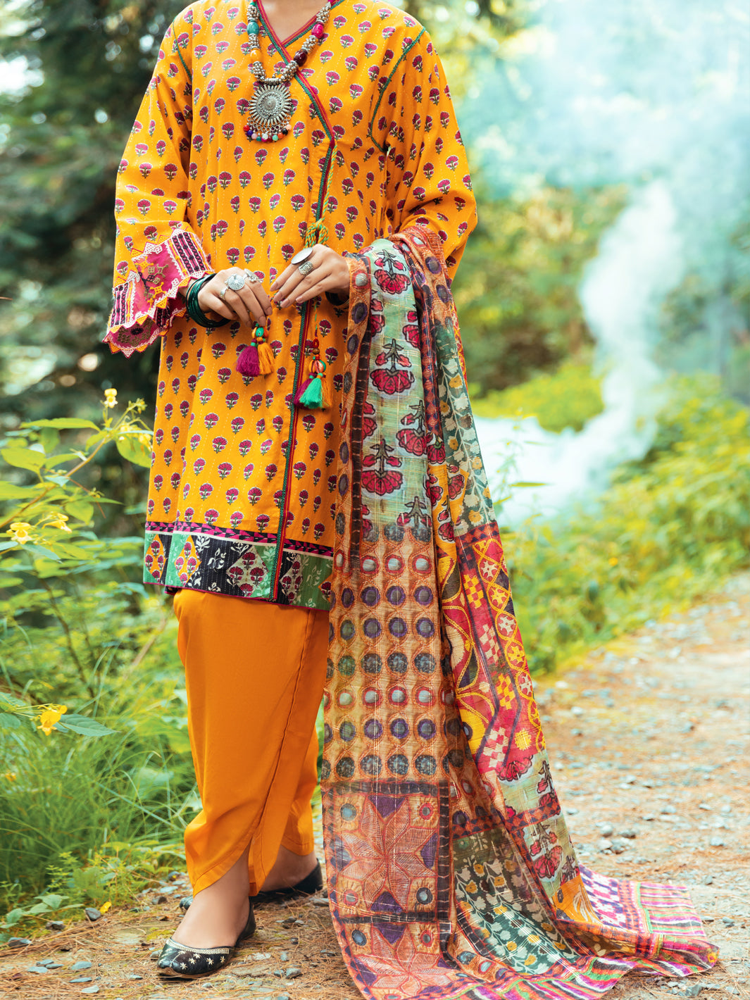Cambric Yellow Unstitched 3 Piece Suit - Almirah
