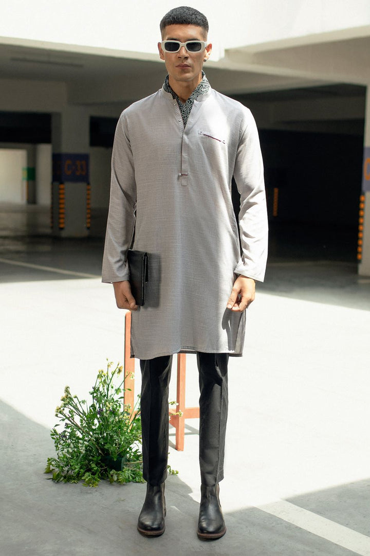 Blended Light Grey Kurta - Almirah