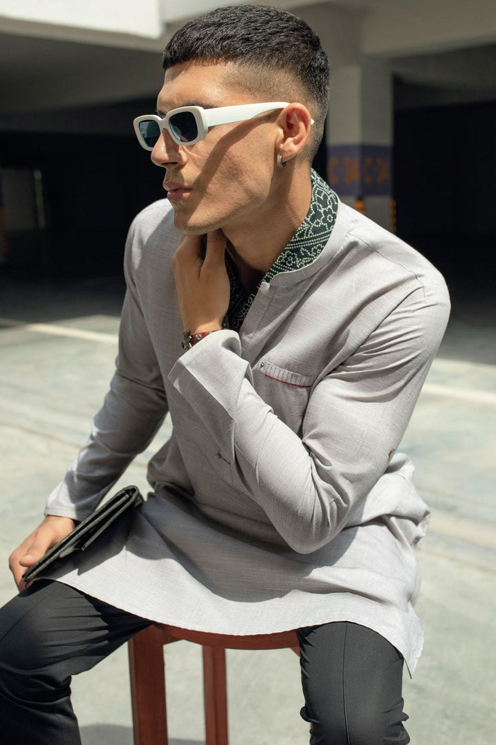 Blended Light Grey Kurta - Almirah