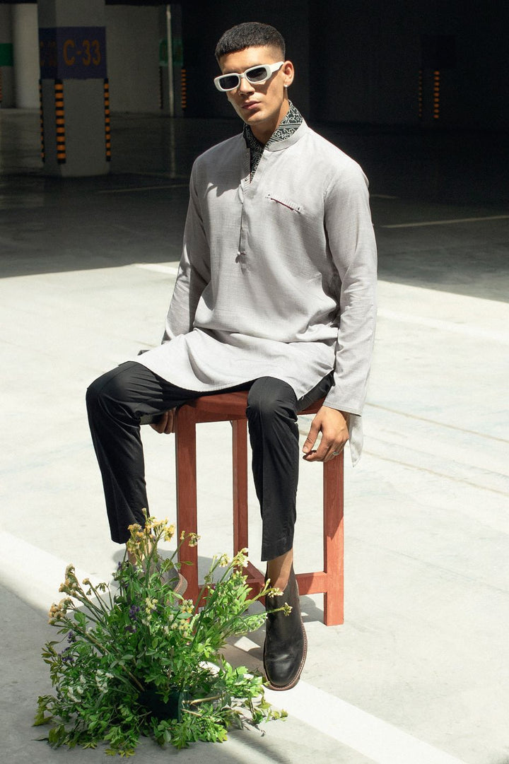 Blended Light Grey Kurta - Almirah