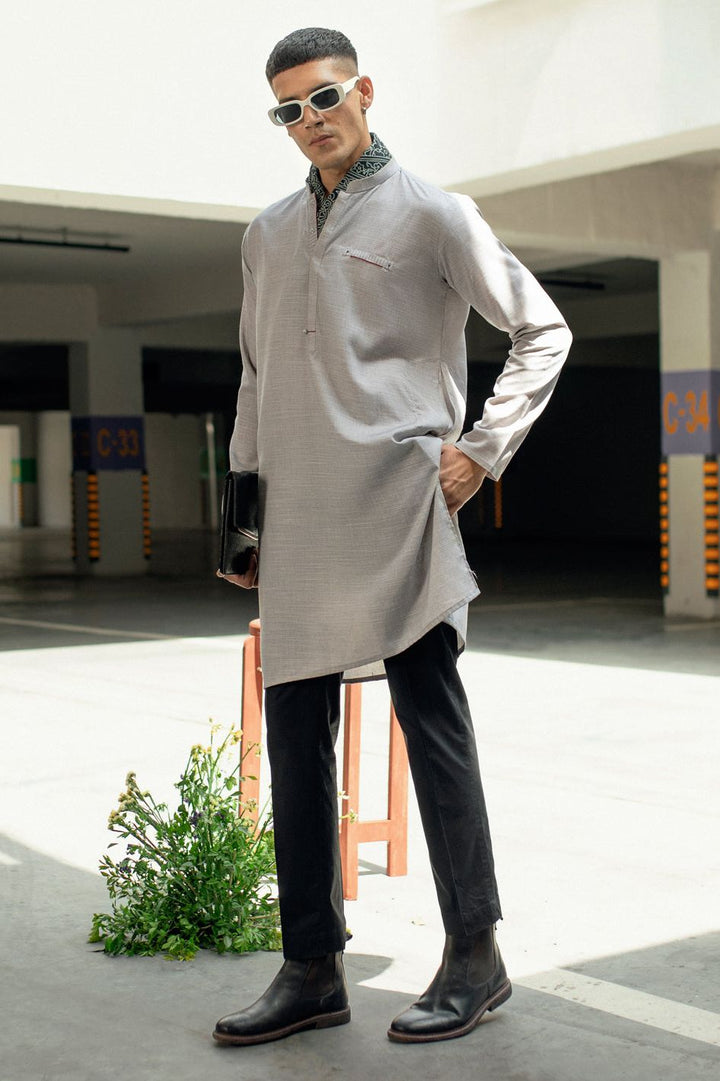 Blended Light Grey Kurta - Almirah